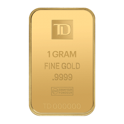 A picture of a 1 gram TD Gold Bar